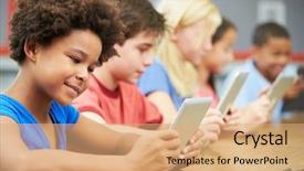  Presentation with class - Presentation theme with technology education - pupils in class using digital background and a coral colored foreground