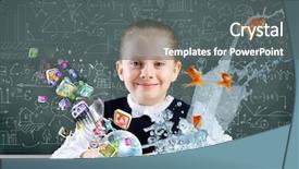  Presentation with technology education - Presentation with technology education - schoolgirl at lesson with opened background and a gray colored foreground