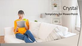  Presentation with green technology - Presentation theme with technology education diet and people background and a light gray colored foreground