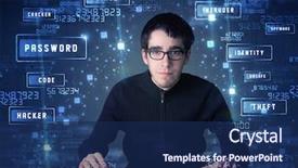  Presentation with programing - Beautiful slide set featuring technology enviroment with cyber backdrop and a navy blue colored foreground