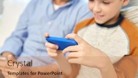  Presentation with smartphones - Amazing PPT layouts having technology-family-and-people-concept backdrop and a coral colored foreground