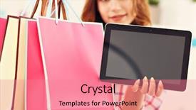  Presentation with gifts - Audience pleasing presentation consisting of technology flower - attractive woman buying easter gifts backdrop and a coral colored foreground