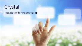  Presentation with hand touching finger digital - Colorful PPT layouts enhanced with technology flower - beautiful hand pushing a button backdrop and a  colored foreground