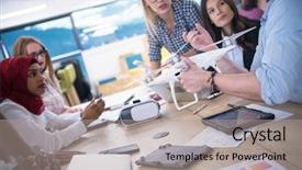  Presentation with drone technology - Audience pleasing slide set consisting of technology for new business advancement backdrop and a light gray colored foreground