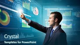  Presentation with media image - Beautiful slide set featuring technology future - image of businessman pushing icon backdrop and a  colored foreground