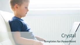  Presentation with computer - Beautiful slide deck featuring technology futuristic gadgets and generation backdrop and a sky blue colored foreground