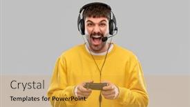  Presentation with angry people - Colorful presentation design enhanced with technology-gaming-and-people-concept backdrop and a gold colored foreground