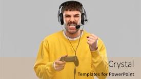  Presentation with angry people - Presentation theme with technology-gaming-and-people-concept background and a gold colored foreground