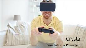  Presentation with virtual technology - Audience pleasing presentation consisting of technology gaming entertainment and people backdrop and a soft green colored foreground