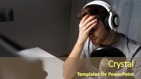  Presentation with entertainment - Colorful PPT layouts enhanced with technology gaming entertainment let's play and people concept - close up of sad young man in headset with pc computer playing game at home and streaming playthrough or walkthrough video backdrop and a tawny brown colored foreground