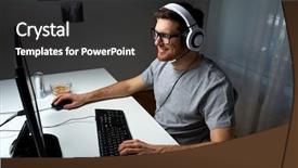  Presentation with entertainment - Colorful slide deck enhanced with pc - technology gaming entertainment let's play backdrop and a dark gray colored foreground