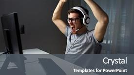  Presentation with entertainment - Beautiful presentation theme featuring technology gaming entertainment let's backdrop and a dark gray colored foreground