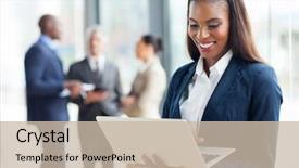  Presentation with cheerful - Audience pleasing slide set consisting of business black - cheerful african american businesswoman using backdrop and a ocean colored foreground