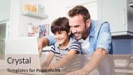  Presentation with catholic father son hoyly spirit - Amazing PPT theme having domestic technology - father and son using laptop backdrop and a coral colored foreground