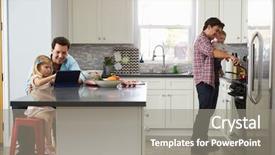  Presentation with gay - PPT theme consisting of gay couple - girl uses tablet in kitchen background and a gray colored foreground