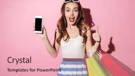  Presentation with pretty girl - Cool new PPT theme with showing thumbs up gesture backdrop and a lemonade colored foreground