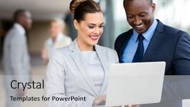  Presentation with executive - Cool new PPT theme with managment background - portrait of successful business executive backdrop and a lemonade colored foreground