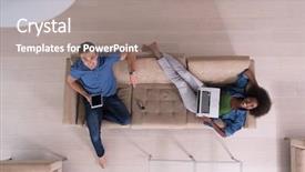  Presentation with couple nature luxury - Cool new slides with technology home - young multiethnic couple relaxes backdrop and a gray colored foreground