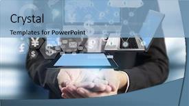  Presentation with 5g wireless technology - Slide deck having widget - technology in the hands background and a light blue colored foreground