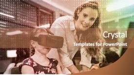  Presentation with abstract blue technology - Slide deck featuring technology interface with binary code background and a coral colored foreground