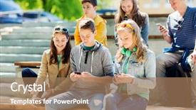  Presentation with internet addiction - Beautiful theme featuring technology internet addiction and people concept - happy teenage friends with smartphones outdoors backdrop and a coral colored foreground
