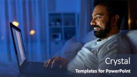  Presentation with internet communication - Audience pleasing presentation theme consisting of technology-internet-communication-and-people backdrop and a ocean colored foreground