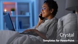  Presentation with internet communication - Cool new slide set with technology-internet-communication-and-people backdrop and a dark gray colored foreground