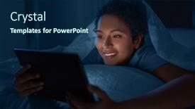  Presentation with internet communication - Slide deck consisting of technology-internet-communication-and-people background and a navy blue colored foreground