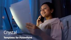  Presentation with internet communication - Presentation theme featuring technology-internet-communication-and-people background and a ocean colored foreground