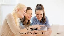  Presentation with school technology - Cool new PPT theme with technology internet school and education concept - group of smiling teenage students with tablet pc computer at school backdrop and a coral colored foreground