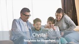  Presentation with living room family - Amazing presentation theme having technology ipad - cheerful family using tablet pc backdrop and a gray colored foreground
