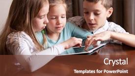  Presentation with kids playing - Audience pleasing PPT theme consisting of technology ipad - children playing on tablet kids backdrop and a tawny brown colored foreground