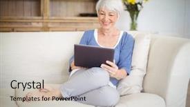  Presentation with using digital tablet - Presentation theme with technology ipad - senior woman using digital tablet background and a soft green colored foreground