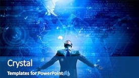  Presentation with spread - Presentation theme consisting of technology leadership - businessman with hands spread apart background and a teal colored foreground
