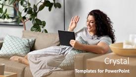  Presentation with technology - Slide deck featuring technology-leisure-and-people-concept background and a coral colored foreground