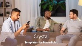  Presentation with people talking - Slide set with technology-leisure-and-people-concept background and a coral colored foreground