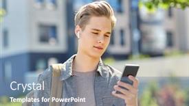  Presentation with backpack - PPT theme having technology-leisure-and-people-concept background and a seafoam green colored foreground