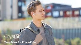  Presentation with city people walking - Presentation design featuring technology-leisure-and-people-concept background and a gray colored foreground