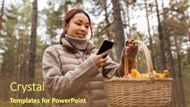  Presentation with smartphone app - PPT layouts enhanced with technology-leisure-and-people-concept background and a tawny brown colored foreground