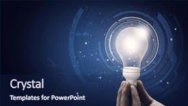  Presentation with light bulb - Amazing PPT theme having technology lights - close up of human hand backdrop and a navy blue colored foreground