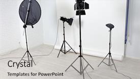  Presentation with lighting - Colorful slide deck enhanced with technology lights - empty photo studio with lighting backdrop and a  colored foreground