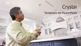  Presentation with using digital tablet - PPT layouts consisting of technology lights - man using digital tablet background and a light gray colored foreground