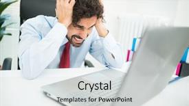  Presentation with angry - Slide deck with technology management - angry businessman looking at his background and a light gray colored foreground