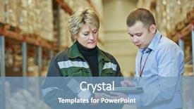  Presentation with scanner - Audience pleasing PPT layouts consisting of technology management - manager and worker in warehouse backdrop and a teal colored foreground