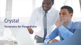  Presentation with strategy management - Slide set featuring technology management - manager showing his strategy background and a lemonade colored foreground