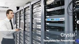  Presentation with young business man - Amazing PPT layouts having technology management - young it engeneer business man backdrop and a gray colored foreground