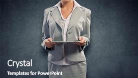  Presentation with young grey maine coon cat - Beautiful presentation design featuring technology management - young pretty businesswoman against grey backdrop and a dark gray colored foreground