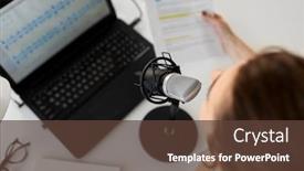  Presentation with mass media - Amazing PPT theme having technology-mass-media-and-people backdrop and a tawny brown colored foreground