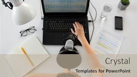  Presentation with mass media - Presentation theme consisting of technology-mass-media-and-people background and a mint green colored foreground