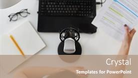  Presentation with podcast - Amazing theme having technology-mass-media-and-people backdrop and a coral colored foreground